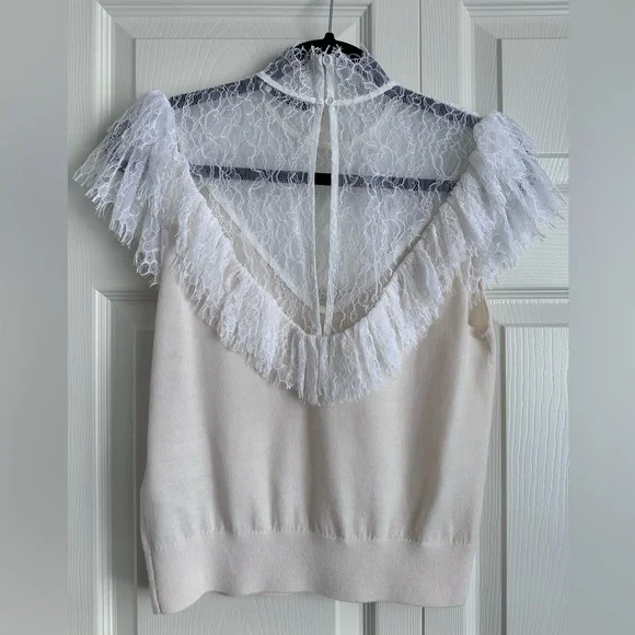 Alice + Olivia Beth Lace Ruffle High Neck top - Picture 7 of 8